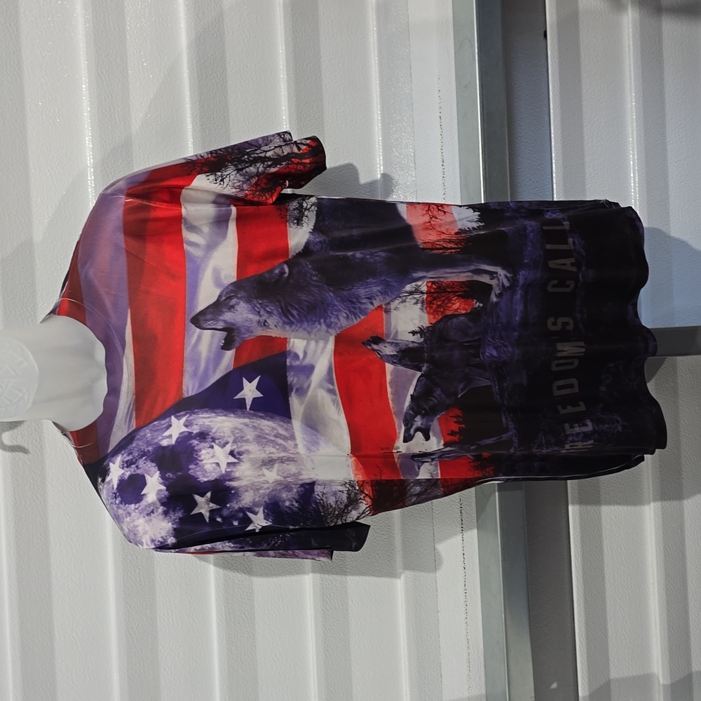 Get A Life Patriotic Wolf Freedom's Call Design‎ T-shirt Size Large